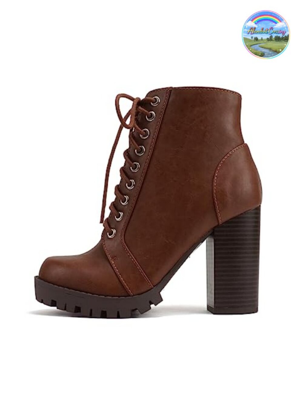 Lace Up Military Ankle Bootie Stacked Heel Side Zipper